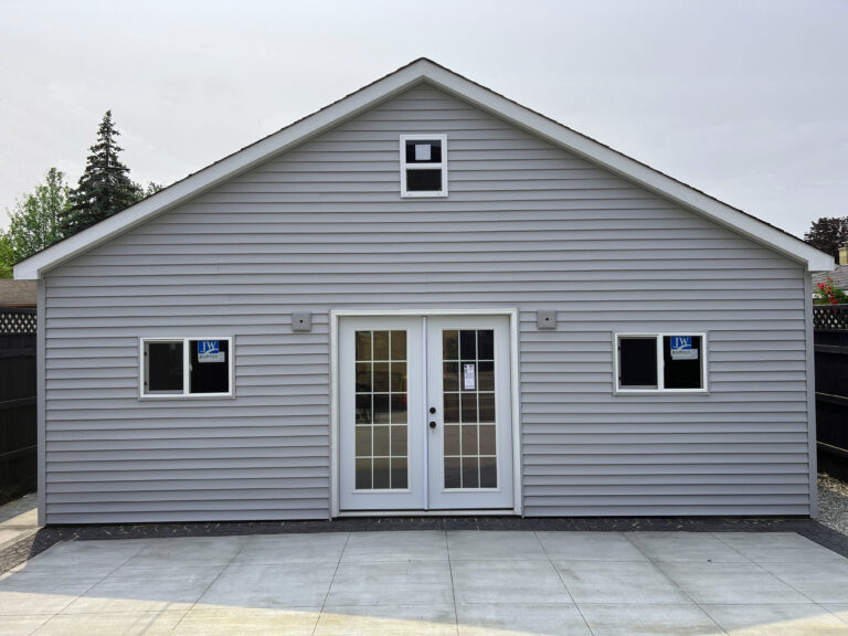 Gable Roof Garage - Garage with French Door